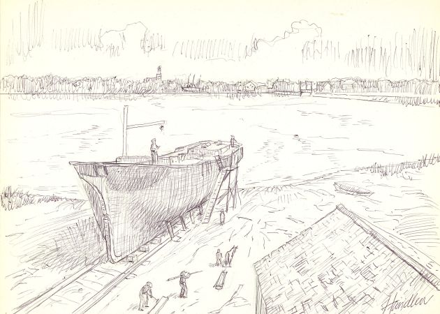 christensen-shipyard-kennebunk Christenson Shipyard in Lower Village by Frank Handlen
