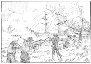 Gun smoke on Goat Island